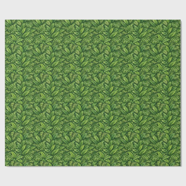 Papel De Presente Padrão contínuo de folhas tropicais modernas (Aberto)