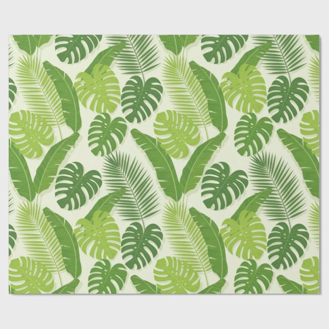 Papel De Presente Padrão contínuo de folhas tropicais & Monstera (Aberto)