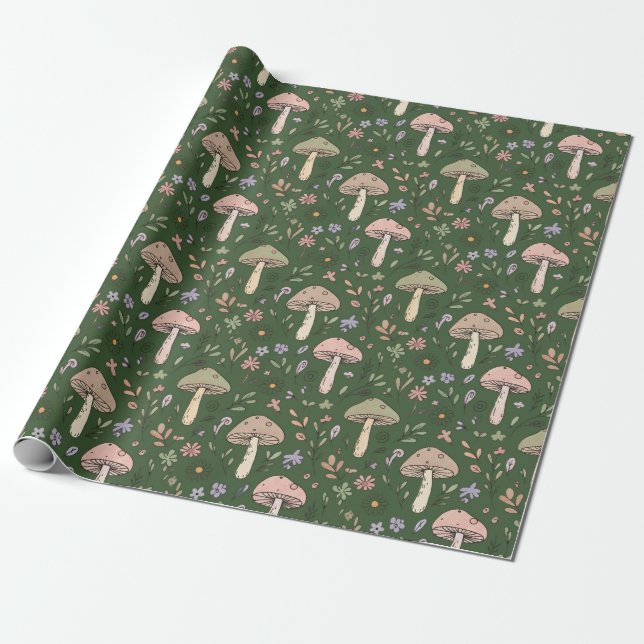 Papel De Presente Padrão contínuo de fungos esverdeados caçador escu (Desenrolado)