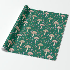 Papel De Presente Padrão contínuo de fungos verde esmeralda profundo