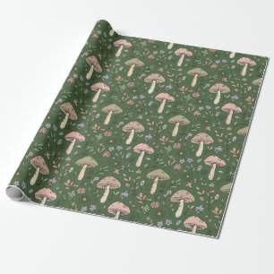 Papel De Presente Padrão contínuo de fungos verde esmeralda rico