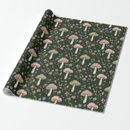 Papel De Presente Padrão Contínuo de Fungos Verde Oliva Terroso