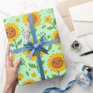 Papel De Presente Padrão contínuo de girassol sorridente fofo