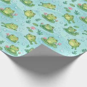 Papel De Presente Padrão contínuo de lagoa de rã fofa