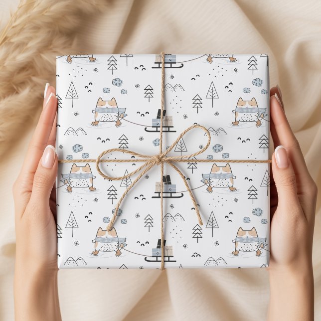 Papel De Presente Padrão contínuo de Natal de gato fofo kawaii patin (Criador carregado)