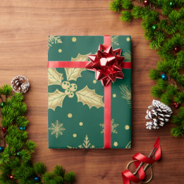 Papel De Presente Padrão contínuo de Natal em Ouro Elegante – Luxo H