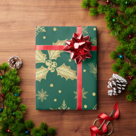 Papel De Presente Padrão contínuo de Natal em Ouro Elegante – Luxo H