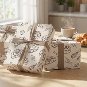 Papel De Presente Padrão contínuo de padaria de café da manhã retrô