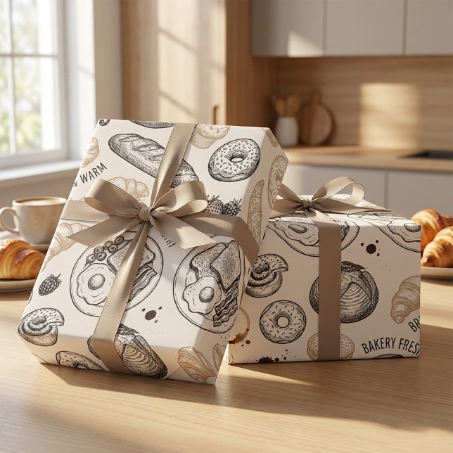 Papel De Presente Padrão contínuo de padaria de café da manhã retrô (#giftwrap #wrappingpaper #giftboxmockup #packagingdesign #productmockup #mockupdesign #bakerydesign )