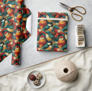 Papel De Presente Padrão contínuo de pássaros coloridos geométricos 