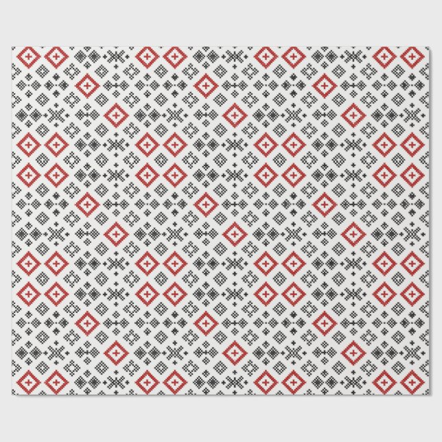 Papel De Presente Padrão contínuo de ponto cruz folclórico (Aberto)