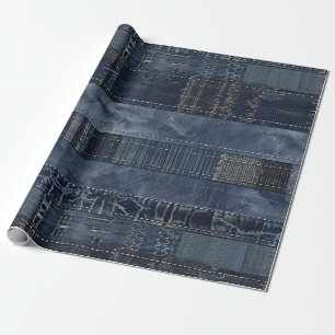 Papel De Presente Padrão contínuo de remendo de jeans índigo (2)