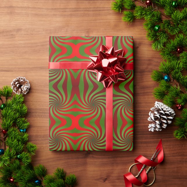 Papel De Presente Padrão contínuo de simetria com redemoinho vermelh (Presente de Natal)