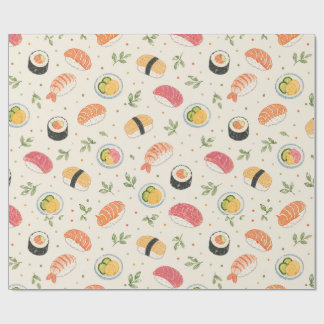 Papel De Presente Padrão contínuo de sushi em aquarela com rolo nigi