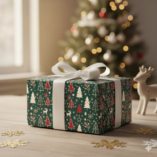Papel De Presente Padrão contínuo de Terra de Encantamento de Invern