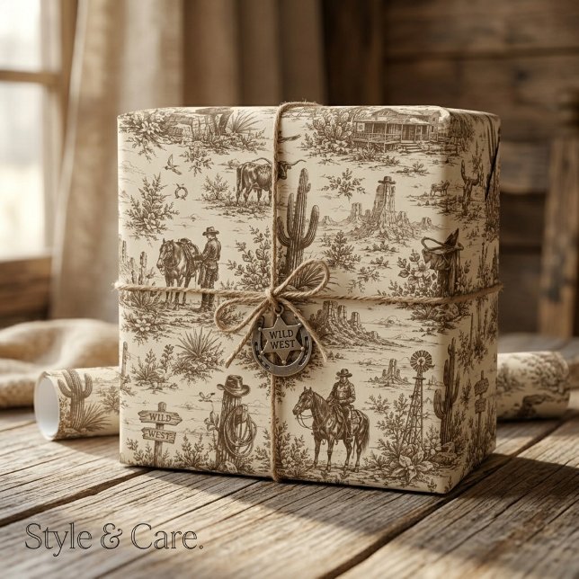 Papel De Presente Padrão contínuo de Toile do Deserto Ocidental Vint (Vintage Western Desert Toile Seamless Pattern Wrapping Paper)
