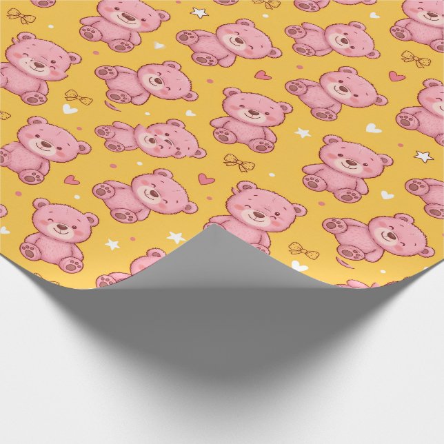 Papel De Presente Padrão contínuo de ursinho cor-de-rosa fofo (Ponta)