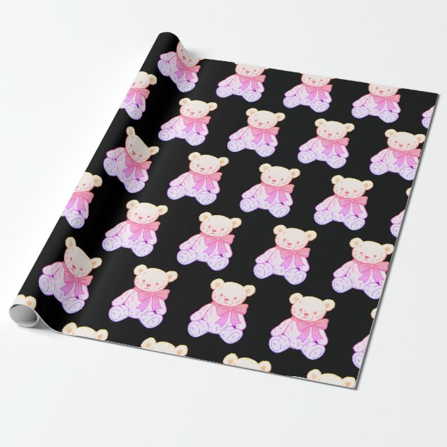 Papel De Presente Padrão contínuo de urso de pelúcia fofo e assustad (Desenrolado)