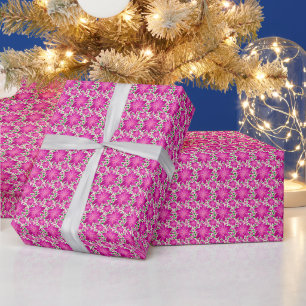 Papel De Presente Padrão contínuo floral rosa quente com bolinhas