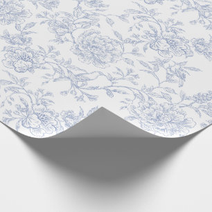 Papel De Presente Padrão contínuo floral vintage branco azul