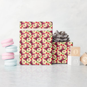 Papel De Presente Padrão contínuo Kawaii da borboleta da cerejeira