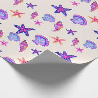 Papel De Presente Padrão contínuo Mermaidcore de conchas de neon