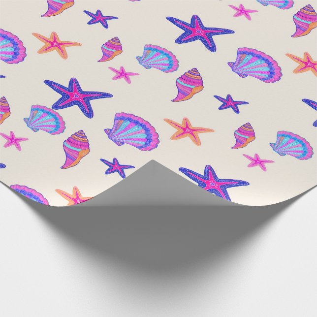 Papel De Presente Padrão contínuo Mermaidcore de conchas de neon  (Ponta)