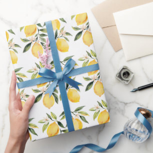 Papel De Presente Padrão contínuo moderno de aquarela limão amarelo