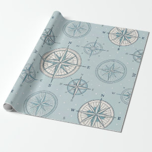 Papel De Presente Padrão contínuo náutico de bússola vintage (1)