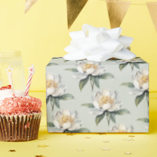 Papel De Presente Padrão contínuo verde suave Peônia Branca