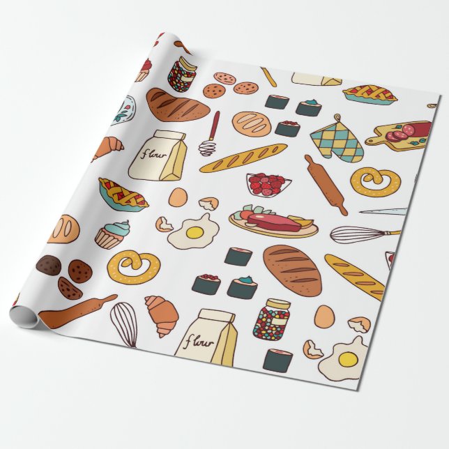 Papel De Presente padrão contínuo vintage com comida. (Desenrolado)