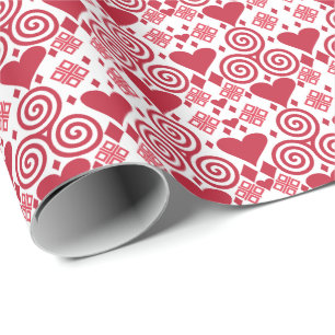 Papel De Presente Padrão Cor-de-rosa, vermelho e branco do dia de os