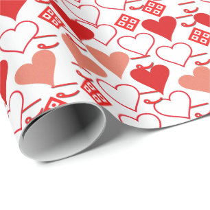 Papel De Presente Padrão Cor-de-rosa, vermelho e branco do dia de os