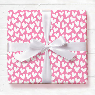 Papel De Presente Padrão Coração de Amor Bonito Rosa Branco Dia dos