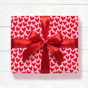 Papel De Presente Padrão Coração de Amor Bonito Rosa Vermelho Dia do