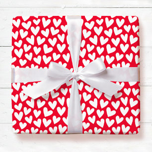 Papel De Presente Padrão Coração de Amor Bonito Vermelho Branco Dia