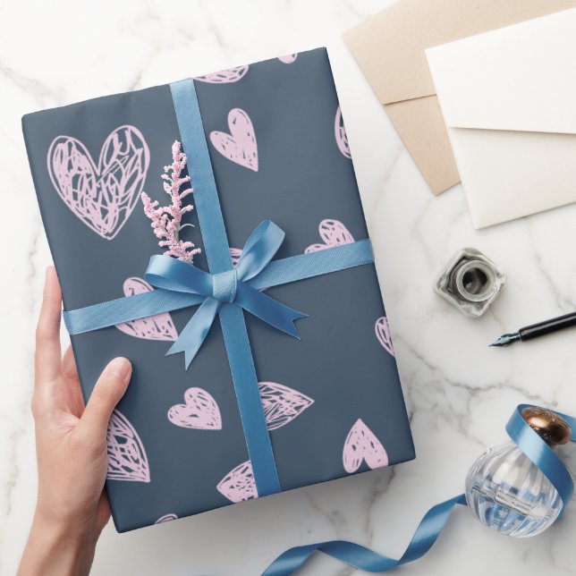 Papel De Presente Padrão Coração Rosa-Densidade (Presentear)