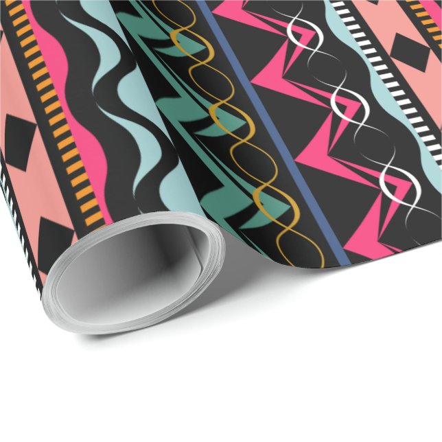 Papel De Presente Padrão Corajoso Tribal Aztec Etônico (Ponta do rolo)