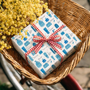 Papel De Presente Padrão Cosmético de Cuidados com a Pele Azul Fofo