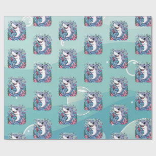 Papel De Presente Padrão Cute Kawaii Boba Shark Ocean Vibes
