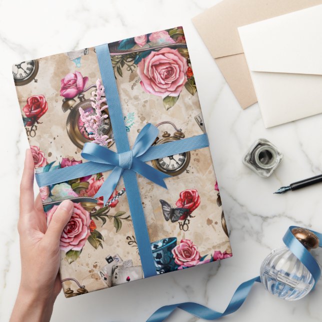 Papel De Presente Padrão da Alice no País das Maravilhas (Presentear)