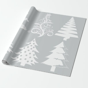 Papel De Presente Padrão da árvore de Natal branco prateado