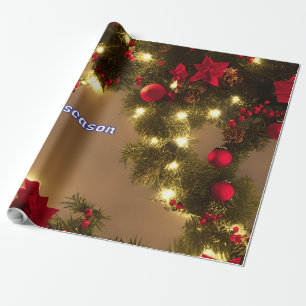 Papel De Presente Padrão da árvore de Natal com arcos vermelhos
