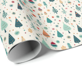 Papel De Presente Padrão da árvore de Natal mínima retrô