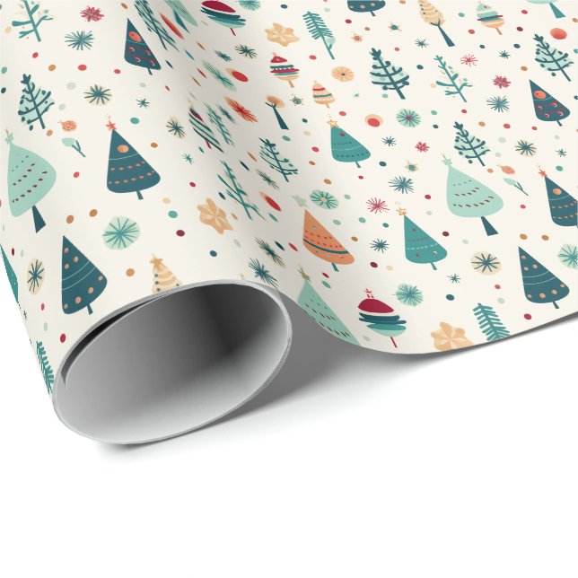 Papel De Presente Padrão da árvore de Natal mínima retrô (Ponta do rolo)