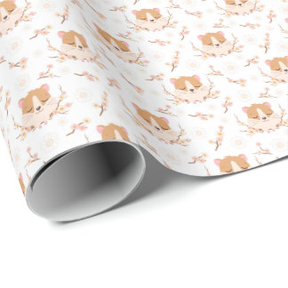 Papel De Presente Padrão da face e das flores cor-de-rosa do Hamster
