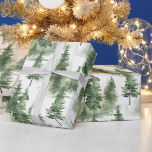 Papel De Presente Padrão da Floresta de Inverno da Aquarela