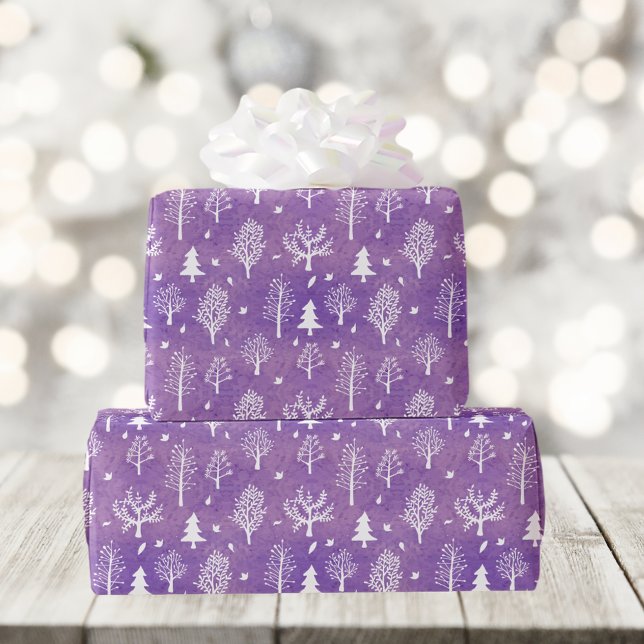 Papel De Presente Padrão da Floresta de Inverno Roxo (Criador carregado)