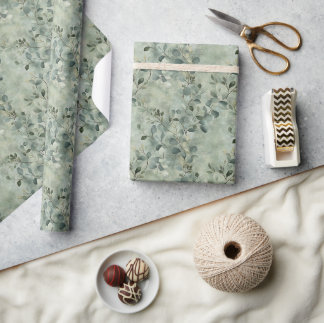 Papel De Presente Padrão da ramificação Serene Eucalyptus em verde m