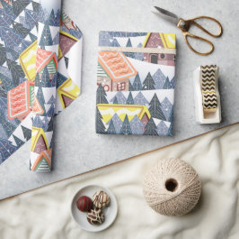 Papel De Presente Padrão da vila de Natal Snowy